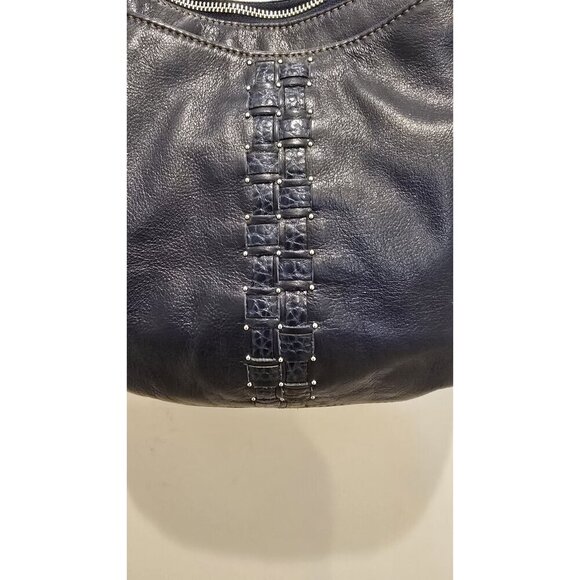 Brighton Vintage Navy Leather Crossbody Bag Embossed Detail & Adjustable Strap - Picture 4 of 16